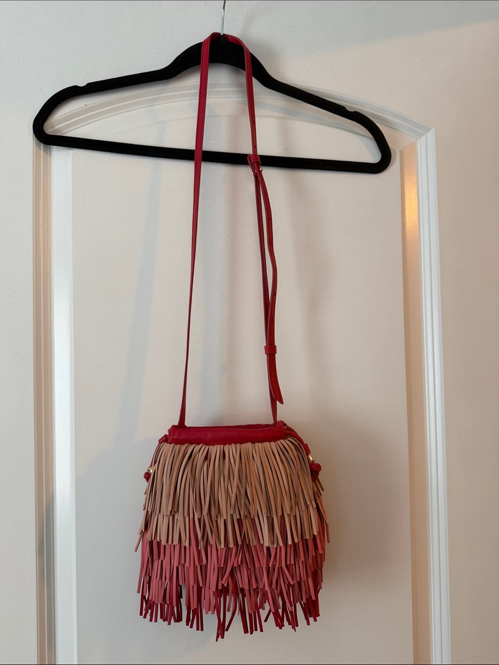 Zimmermann Red and Beige Fringed Crossbody Bag